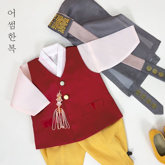 Hwabon Red Vest Boy&#039;s Hanbok, Dol Junior Children